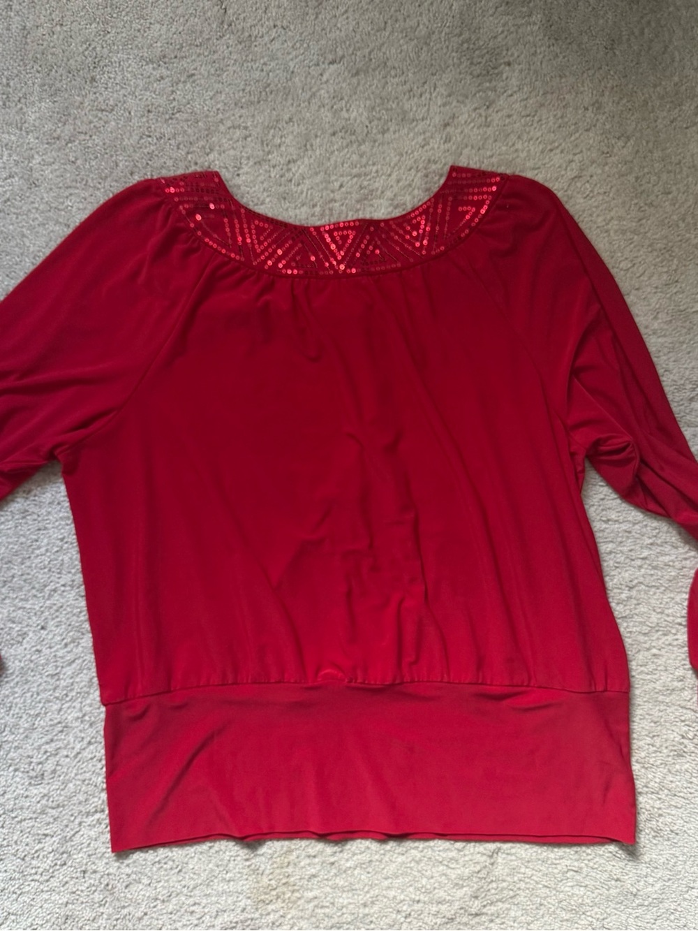 Bob Mackie Wearable Art Red Sequin Scoop Neck Blouse